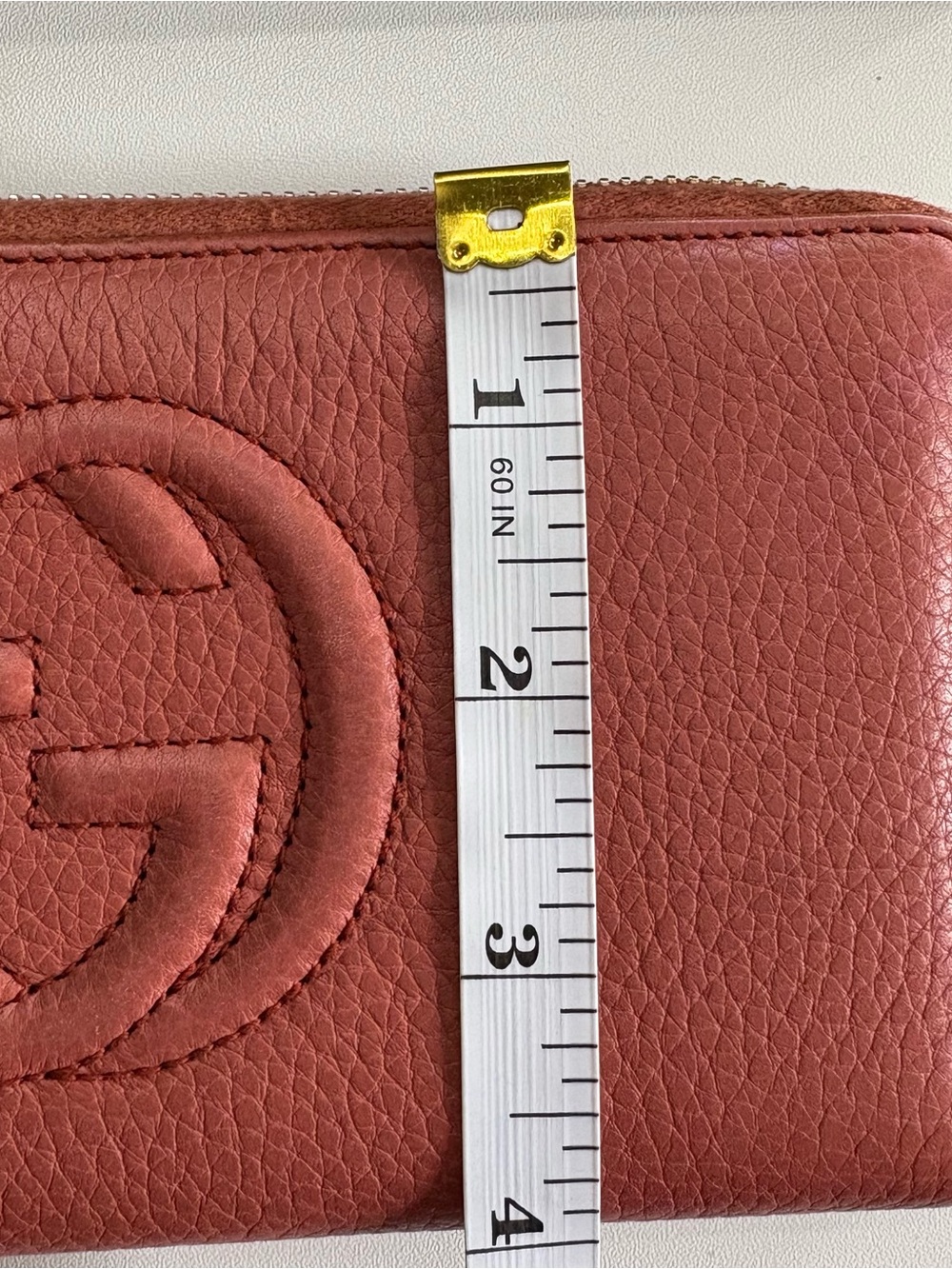 Gucci terracotta Leather Zip-Around Wallet with Embossed GG - Picture 8 of 9